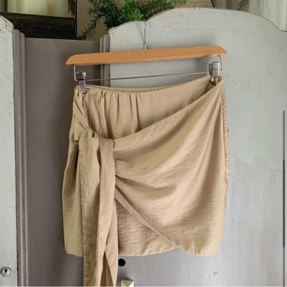Taupe Wrap Mini Skirt - Picture 4 of 9